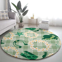 Aloha Hawaii Paniolo Mint Palaka Round Carpet Coastal Rodeo - Polynesian Pride