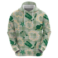 Aloha Hawaii Paniolo Mint Palaka Zip Hoodie Coastal Rodeo - Polynesian Pride
