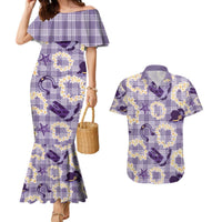 Aloha Hawaii Paniolo Lavender Palaka Couples Matching Mermaid Dress and Hawaiian Shirt Coastal Rodeo LT7 Lavender - Polynesian Pride