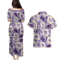 Aloha Hawaii Paniolo Lavender Palaka Couples Matching Puletasi and Hawaiian Shirt Coastal Rodeo LT7 - Polynesian Pride