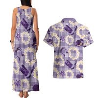 Aloha Hawaii Paniolo Lavender Palaka Couples Matching Tank Maxi Dress and Hawaiian Shirt Coastal Rodeo LT7 - Polynesian Pride