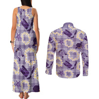 Aloha Hawaii Paniolo Lavender Palaka Couples Matching Tank Maxi Dress and Long Sleeve Button Shirt Coastal Rodeo LT7 - Polynesian Pride