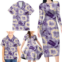 Aloha Hawaii Paniolo Lavender Palaka Family Matching Long Sleeve Bodycon Dress and Hawaiian Shirt Coastal Rodeo LT7 - Polynesian Pride