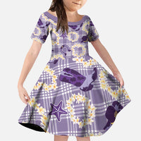 Aloha Hawaii Paniolo Lavender Palaka Family Matching Off Shoulder Maxi Dress and Hawaiian Shirt Coastal Rodeo LT7 Daughter's Dress Lavender - Polynesian Pride