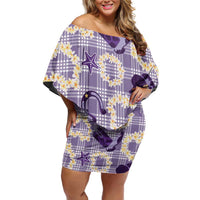 Aloha Hawaii Paniolo Lavender Palaka Family Matching Off Shoulder Short Dress and Hawaiian Shirt Coastal Rodeo LT7 Mom's Dress Lavender - Polynesian Pride