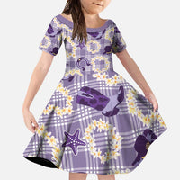 Aloha Hawaii Paniolo Lavender Palaka Family Matching Short Sleeve Bodycon Dress and Hawaiian Shirt Coastal Rodeo LT7 Daughter's Dress Lavender - Polynesian Pride
