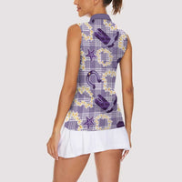 Aloha Hawaii Paniolo Lavender Palaka Women Sleeveless Polo Shirt Coastal Rodeo LT7 - Polynesian Pride