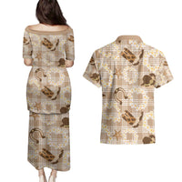 Aloha Hawaii Paniolo Khaki Palaka Couples Matching Puletasi and Hawaiian Shirt Coastal Rodeo LT7 - Polynesian Pride