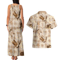 Aloha Hawaii Paniolo Khaki Palaka Couples Matching Tank Maxi Dress and Hawaiian Shirt Coastal Rodeo LT7 - Polynesian Pride