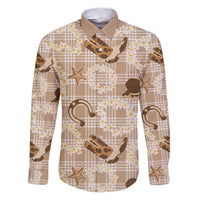 Aloha Hawaii Paniolo Khaki Palaka Family Matching Puletasi and Hawaiian Shirt Coastal Rodeo LT7 Dad's Shirt - Long Sleeve Khaki - Polynesian Pride