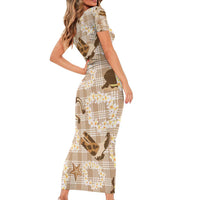 Aloha Hawaii Paniolo Khaki Palaka Family Matching Short Sleeve Bodycon Dress and Hawaiian Shirt Coastal Rodeo LT7 - Polynesian Pride
