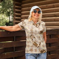 Aloha Hawaii Paniolo Khaki Palaka Women Polo Shirt Coastal Rodeo - Polynesian Pride