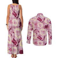 Aloha Hawaii Paniolo Lokelani Rose Palaka Couples Matching Tank Maxi Dress and Long Sleeve Button Shirt Coastal Rodeo LT7 - Polynesian Pride
