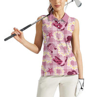 Aloha Hawaii Paniolo Lokelani Rose Palaka Women Sleeveless Polo Shirt Coastal Rodeo LT7 - Polynesian Pride