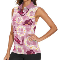 Aloha Hawaii Paniolo Lokelani Rose Palaka Women Sleeveless Polo Shirt Coastal Rodeo LT7 - Polynesian Pride