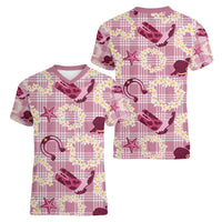 Aloha Hawaii Paniolo Lokelani Rose Palaka Women V-Neck T-Shirt Coastal Rodeo LT7 - Polynesian Pride