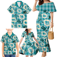 Aloha Hawaii Paniolo Teal Palaka Family Matching Mermaid Dress and Hawaiian Shirt Coastal Rodeo LT7 - Polynesian Pride