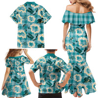 Aloha Hawaii Paniolo Teal Palaka Family Matching Mermaid Dress and Hawaiian Shirt Coastal Rodeo LT7 - Polynesian Pride