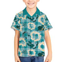 Aloha Hawaii Paniolo Teal Palaka Family Matching Off Shoulder Maxi Dress and Hawaiian Shirt Coastal Rodeo LT7 Son's Shirt Teal - Polynesian Pride