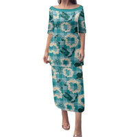 Aloha Hawaii Paniolo Teal Palaka Family Matching Puletasi and Hawaiian Shirt Coastal Rodeo LT7 Mom's Dress Teal - Polynesian Pride