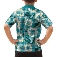 Aloha Hawaii Paniolo Teal Palaka Family Matching Short Sleeve Bodycon Dress and Hawaiian Shirt Coastal Rodeo LT7 - Polynesian Pride