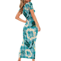 Aloha Hawaii Paniolo Teal Palaka Family Matching Short Sleeve Bodycon Dress and Hawaiian Shirt Coastal Rodeo LT7 - Polynesian Pride