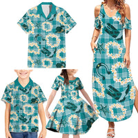 Aloha Hawaii Paniolo Teal Palaka Family Matching Summer Maxi Dress and Hawaiian Shirt Coastal Rodeo LT7 - Polynesian Pride