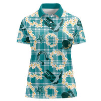 Aloha Hawaii Paniolo Teal Palaka Women Polo Shirt Coastal Rodeo - Polynesian Pride