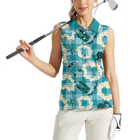 Aloha Hawaii Paniolo Teal Palaka Women Sleeveless Polo Shirt Coastal Rodeo LT7 - Polynesian Pride