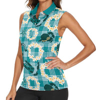 Aloha Hawaii Paniolo Teal Palaka Women Sleeveless Polo Shirt Coastal Rodeo LT7 - Polynesian Pride