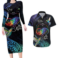 Polynesian Cancers Awareness Couples Matching Long Sleeve Bodycon Dress and Hawaiian Shirt Hummingbird - Fly High Until We Meet Again LT7 Colorful - Polynesian Pride