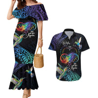 Polynesian Cancers Awareness Couples Matching Mermaid Dress and Hawaiian Shirt Hummingbird - Fly High Until We Meet Again LT7 Colorful - Polynesian Pride