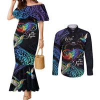Polynesian Cancers Awareness Couples Matching Mermaid Dress and Long Sleeve Button Shirt Hummingbird - Fly High Until We Meet Again LT7 Colorful - Polynesian Pride