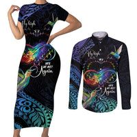 Polynesian Cancers Awareness Couples Matching Short Sleeve Bodycon Dress and Long Sleeve Button Shirt Hummingbird - Fly High Until We Meet Again LT7 Colorful - Polynesian Pride