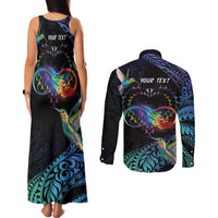 Polynesian Cancers Awareness Couples Matching Tank Maxi Dress and Long Sleeve Button Shirt Hummingbird - Fly High Until We Meet Again LT7 - Polynesian Pride