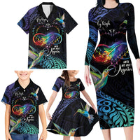 Polynesian Cancers Awareness Family Matching Long Sleeve Bodycon Dress and Hawaiian Shirt Hummingbird - Fly High Until We Meet Again LT7 - Polynesian Pride
