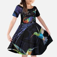 Polynesian Cancers Awareness Family Matching Off The Shoulder Long Sleeve Dress and Hawaiian Shirt Hummingbird - Fly High Until We Meet Again LT7 Daughter's Dress Colorful - Polynesian Pride