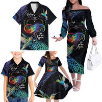 Polynesian Cancers Awareness Family Matching Off The Shoulder Long Sleeve Dress and Hawaiian Shirt Hummingbird - Fly High Until We Meet Again LT7 - Polynesian Pride