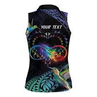 Polynesian Cancers Awareness Women Sleeveless Polo Shirt Hummingbird - Fly High Until We Meet Again LT7 - Polynesian Pride
