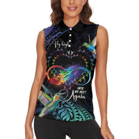 Polynesian Cancers Awareness Women Sleeveless Polo Shirt Hummingbird - Fly High Until We Meet Again LT7 - Polynesian Pride