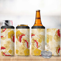 Beige Palaka Hawaii Aloha 4 in 1 Can Cooler Tumbler Koi Pond Mix Ilima Flowers LT7 - Polynesian Pride