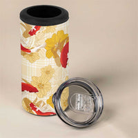 Beige Palaka Hawaii Aloha 4 in 1 Can Cooler Tumbler Koi Pond Mix Ilima Flowers LT7 - Polynesian Pride