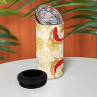 Beige Palaka Hawaii Aloha 4 in 1 Can Cooler Tumbler Koi Pond Mix Ilima Flowers LT7 - Polynesian Pride