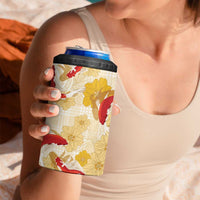 Beige Palaka Hawaii Aloha 4 in 1 Can Cooler Tumbler Koi Pond Mix Ilima Flowers LT7 - Polynesian Pride