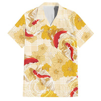 Beige Palaka Hawaii Aloha Family Matching Long Sleeve Bodycon Dress and Hawaiian Shirt Koi Pond Mix Ilima Flowers LT7 Dad's Shirt - Short Sleeve Cream Yellow - Polynesian Pride