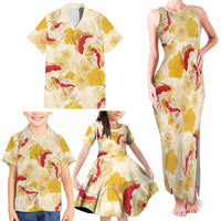 Beige Palaka Hawaii Aloha Family Matching Tank Maxi Dress and Hawaiian Shirt Koi Pond Mix Ilima Flowers LT7 - Polynesian Pride