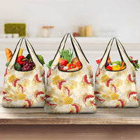 Beige Palaka Hawaii Aloha Grocery Bag Koi Pond Mix Ilima Flowers - Polynesian Pride