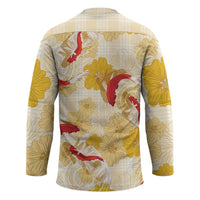 Beige Palaka Hawaii Aloha Hockey Jersey Koi Pond Mix Ilima Flowers - Polynesian Pride