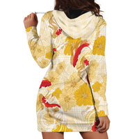 Beige Palaka Hawaii Aloha Hoodie Dress Koi Pond Mix Ilima Flowers LT7 - Polynesian Pride