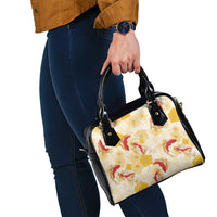 Beige Palaka Hawaii Aloha Shoulder Handbag Koi Pond Mix Ilima Flowers - Polynesian Pride